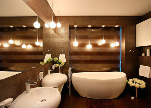 Варианты освещение ванной комнаты: освещение потолка, зеркала, точечное освещение, настенное освещение. Монтаж освещения ванной комнаты своими руками.