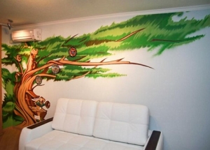 Graffiti interjerā tapetes vai modernu dzīvokļu vai privātmāju fotoattēlu veidā
