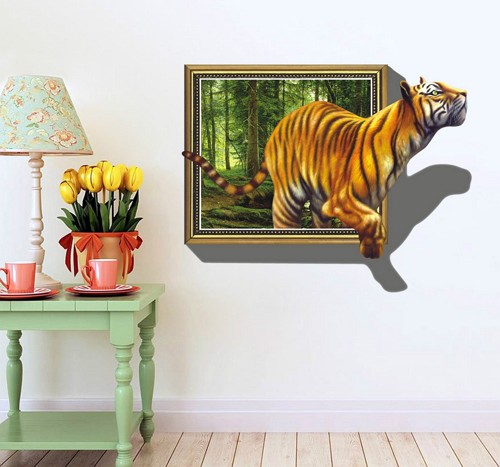Free-Shipping-to-Russia-Brazil-Wall-Stickers-3D-Tigers-photo frame-Sangat-besar-PVC-removable-nursery-room