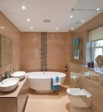 Современная отделка ванной комнаты: ПВХ панели, керамическая плитка, мозаика, декоративная штукатурка, покраска. Аксессуары для ванной комнаты фото.
